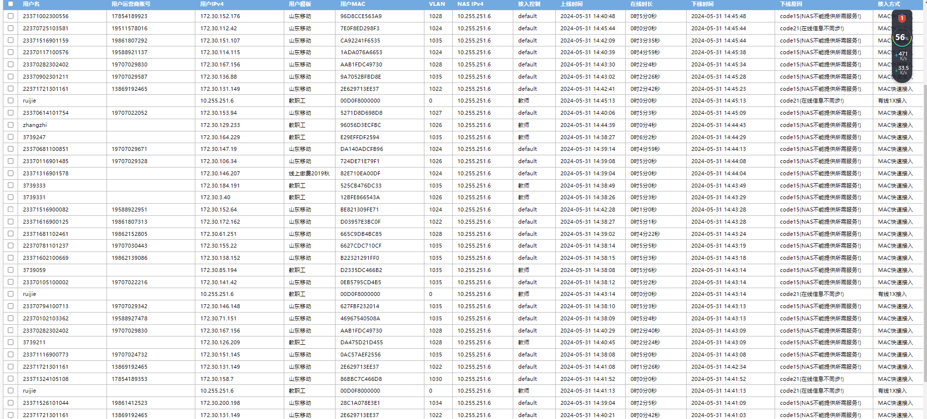 锐捷N18K 极简环境 无感知用户异常掉线