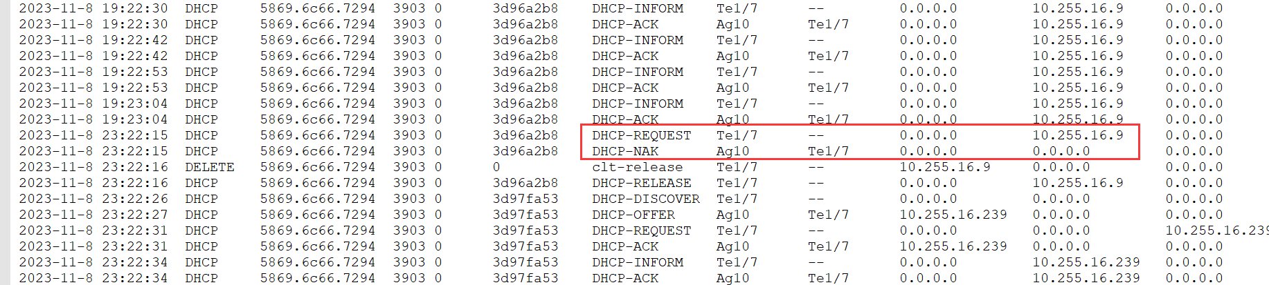 RG-18k下联ap获取的ip地址会变化导致ap掉线