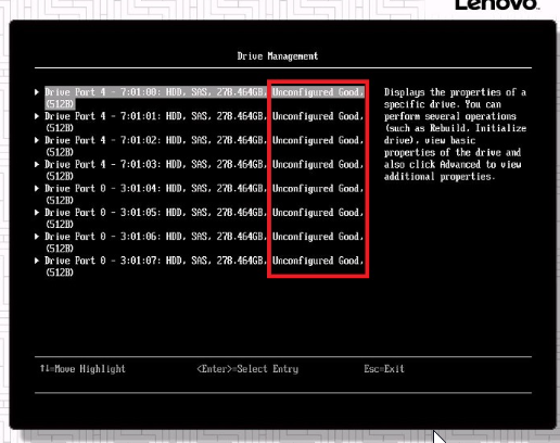 SR860打开RAID卡配置界面并查看硬盘状态