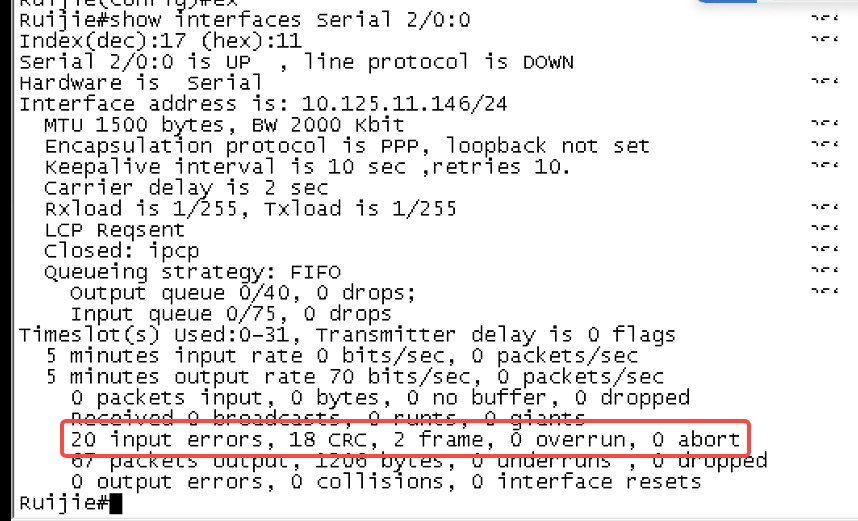 锐捷RSR10-X HSIC-2E1/CE1接口协议不UP,CRC计数增加