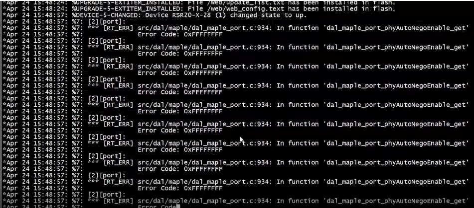 锐捷RSR20-x 交换口指示灯全亮、业务不通