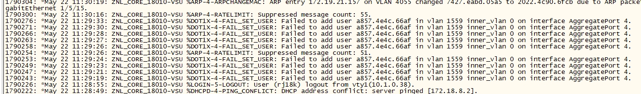 锐捷N18010 下联终端 1x客户端报“认证交换机表象已满”